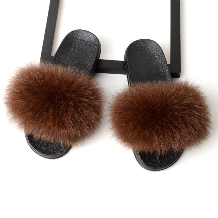 Style 113 Luxury Faux Fur Slippers :: Brown :: BEST SELLER