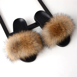 Style 113 Luxury Faux Fur Slippers :: Foxy Tail Brown :: BEST SELLER