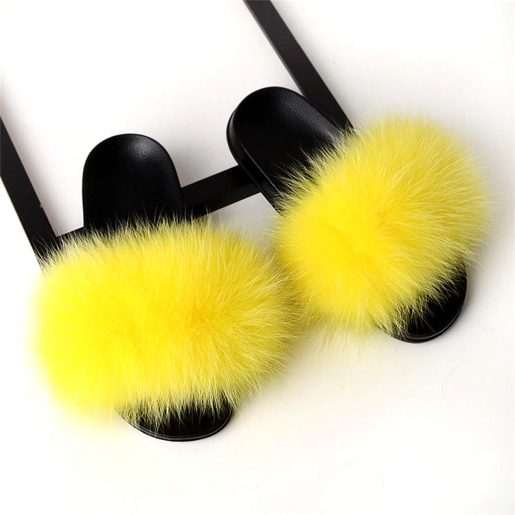 Style 113 Luxury Faux Fur Slippers :: Lemon Drop  :: BEST SELLER!