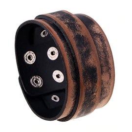 Style 115 - Men's Hand Tooled Distressed Strap Genuine Leather Cuff Bracelet