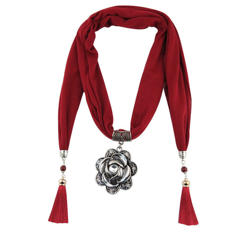 Style 124 Boho Silver Rose Pendant Scarf  :: Available in 6 Colors