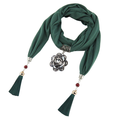 Style 124 Boho Silver Rose Pendant Scarf  :: Available in 6 Colors
