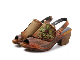 Style 1729 Bohemian Summer Collection - Hippie Style Leather Floral Slip On - Available in 2 Colors