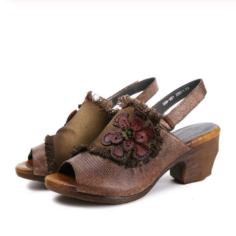 Style 1729 Bohemian Summer Collection - Hippie Style Leather Floral Slip On - Available in 2 Colors