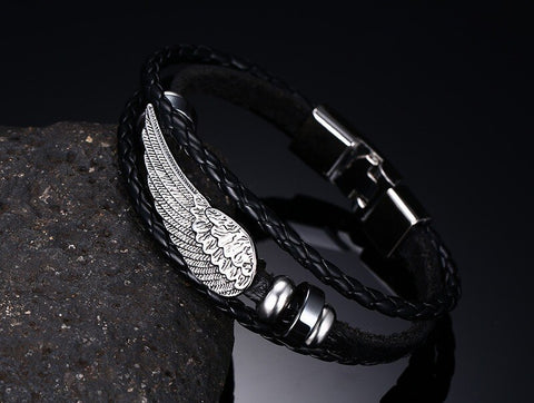 Men's Genuine Leather Angel Wing Bracelet :: Best Seller!