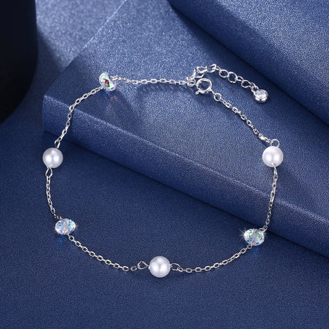 Style 2120 Swarovski Crystals & Pearl Sterling Silver Anklet