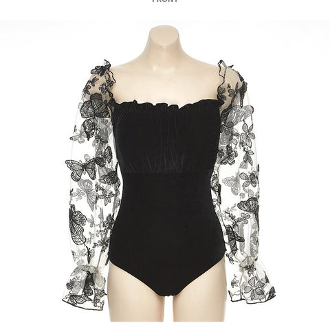 Style 2213 Elegant Long Sleeve Lace Onee-Piece Swimsuit