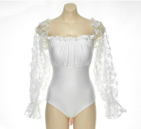 Style 2213 Elegant Long Sleeve Lace Onee-Piece Swimsuit