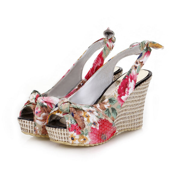 Style 3313 Boho Floral Wedge Heels  :: Available in 2 Colors