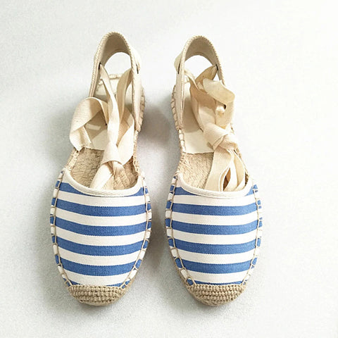 Striped Open Lace Up  Espadrilles - Available in 3 Colors