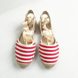Striped Open Lace Up  Espadrilles - Available in 3 Colors