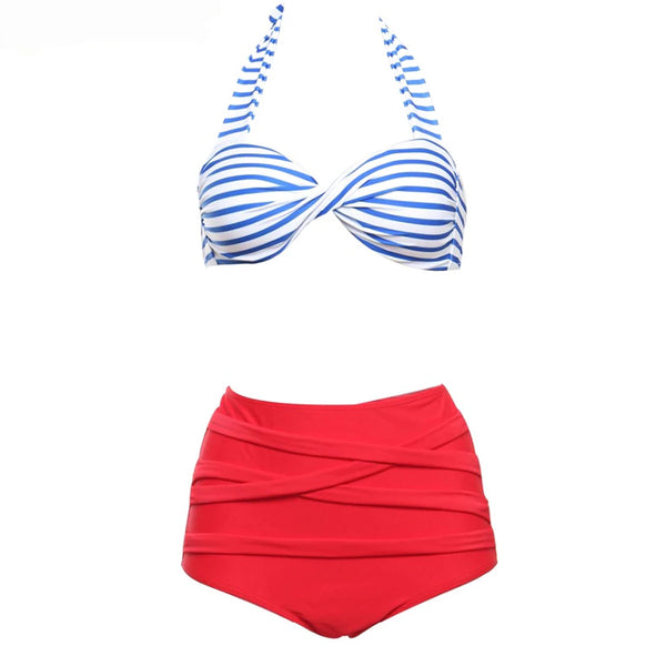 Style 503 Retro Red White Blue Retro High Waist Bikini
