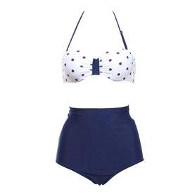 Style 504 Blue Polka Dot Retro High Waist Bikini