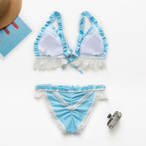 Boho Sweet Baby Doll Lace & Ruffles 2 Piece Swimsuit 2-Piece Bikini Set