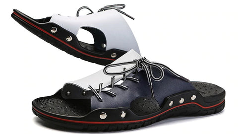 Style 701 Men's Genuine Leather Tie Up Slip On Summer Sandals