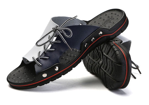 Style 701 Men's Genuine Leather Tie Up Slip On Summer Sandals