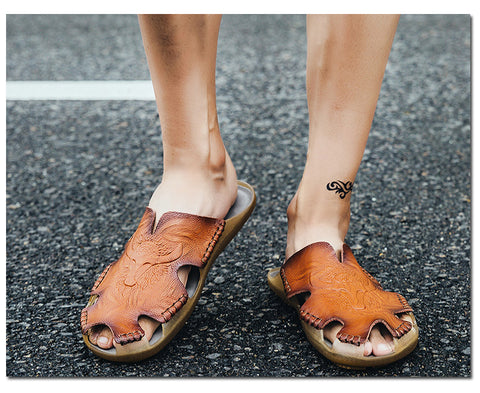Style 704 Men's Genuine Leather Buffalo Spirit Slip On Sandals :: Available in 3 Colors