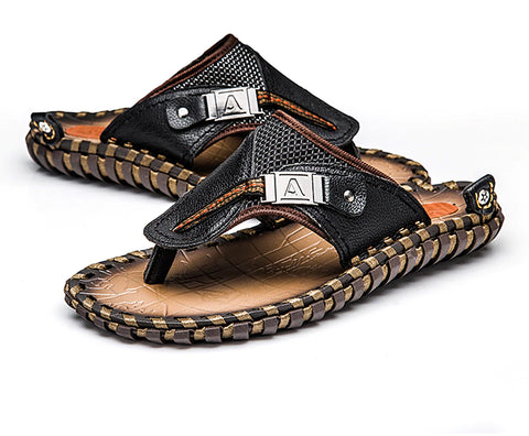 Style 705 Luxury Leather Men's Beach Flip Flops :: Available in 2 Colors