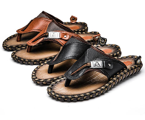 Style 705 Luxury Leather Men's Beach Flip Flops :: Available in 2 Colors