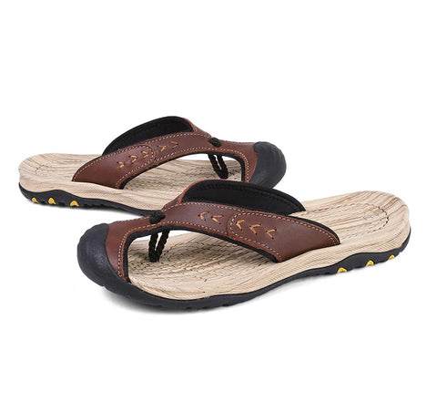 Style 707 Men's Genuine Leather Sports Toe Flip Flops :: Available in 4 Colors