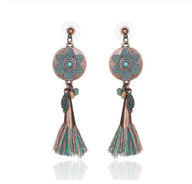 La Bohem Collection - Turquoise and Copper Tassel Earrings
