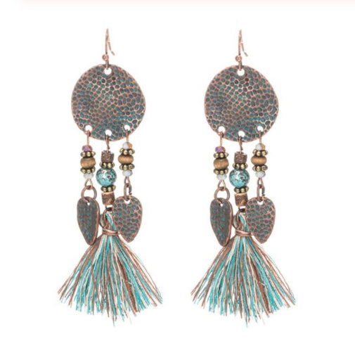 La Bohem Collection - Hammered coin Tassel Earrings