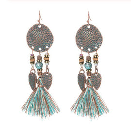 La Bohem Collection - Hammered coin Tassel Earrings
