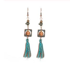 La Bohem Collection - Extra Long Framed Beads and Tassel Earrings