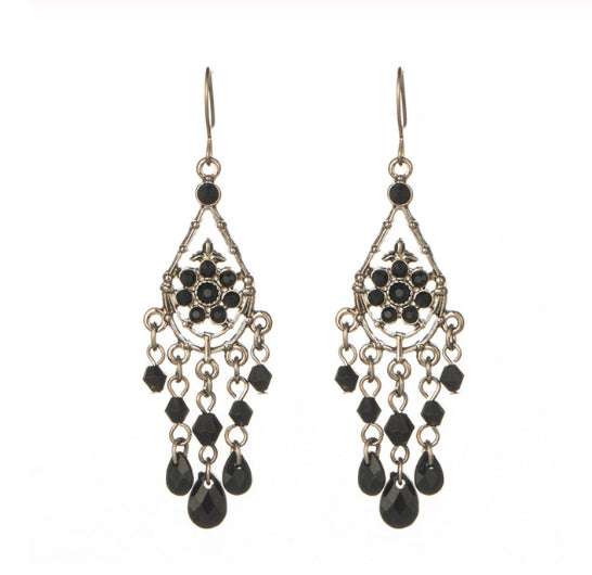 Hand Crafted Black & Silver Chandelier Earrings