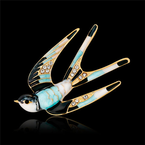 Vibrant Sterling Silver & Enamel Swallow Brooch :: Available in 3 Colors