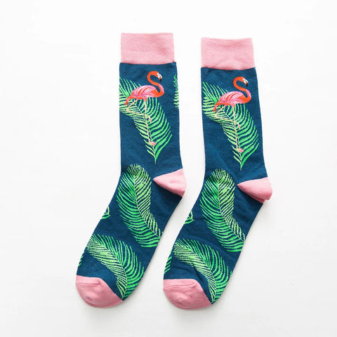 Men's Cotton Crew Socks - Tropical Flamingo Collection - 4 Pair Set