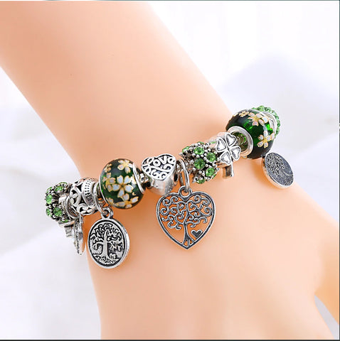 Tree of Life in Green :: Handmade European Charm Bracelet