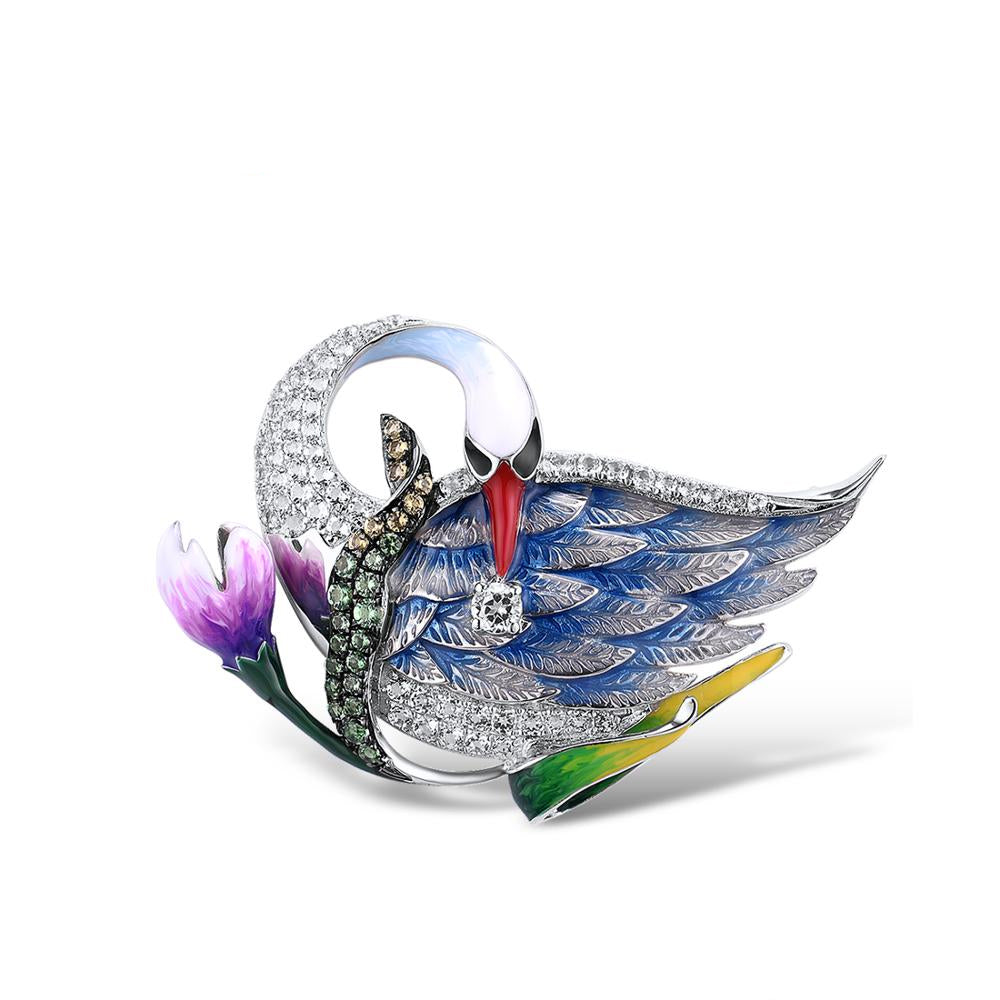 Luxury Swan & Tulip Brooch w/Swarovski Crystals