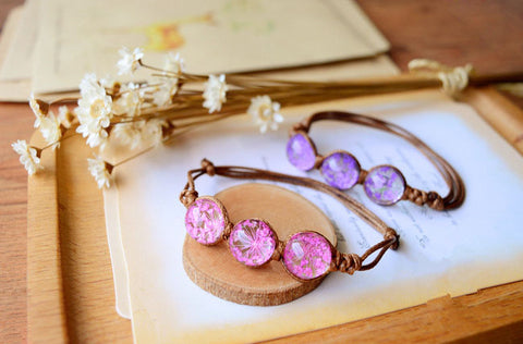 Handcrafted Dried Vibrant Baby's Breath Bracelet