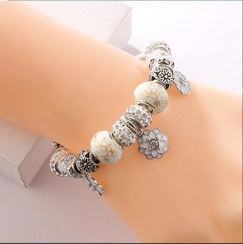 Ivory Crystal Wedding Bouquet Handmade European Charm Bracelet
