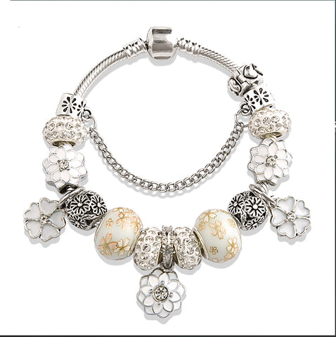 Ivory Crystal Wedding Bouquet Handmade European Charm Bracelet