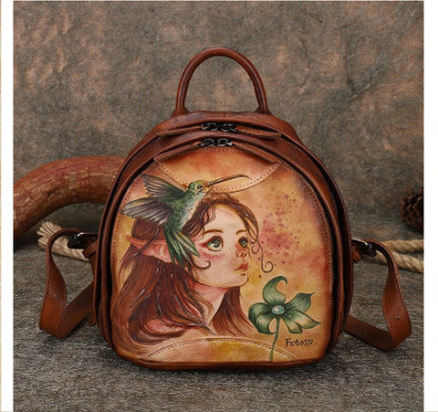 Fairy Elf Hummingbird Small Genuine Leather Backpack - Limited Quantities